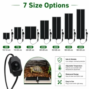 EU Plug Reptile Heating Pad with Temperature Adjustment 40cm*28cm 20W for Reptile Tank Snakes Lizards