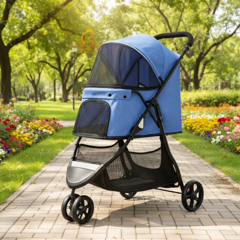 EUR PET Cost effective Luxury Blue Pet Carrier & Travel Stroller Lightweight Double Dog Buggy and Carrier for Pets
