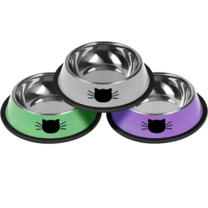 Easily Clean Non Slip Stainless Pet Bowls & Feeders Unbreakable Thicken Cat Feeder 7 Oz Dishes with Removable Rubber Base
