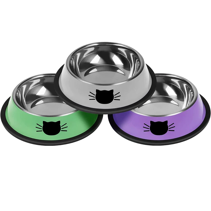 Easily Clean Non Slip Stainless Pet Bowls & Feeders Unbreakable Thicken Cat Feeder 7 Oz Dishes with Removable Rubber Base