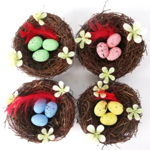 Easter Wicker Bird’s Nest Artificial Nest Accents Yard Scene Setter with Decorative Easter Eggs
