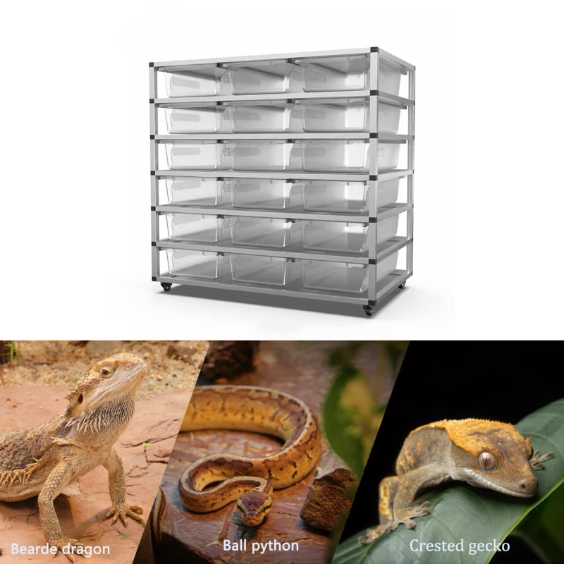 Easy Clean Surface Aluminum Reptile Rack and UVB Reptile Cage Breeding Cabinet Pet Cage System with Multi Size Options for Prof