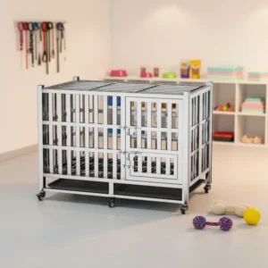 Easy Installation 304 Stainless Steel Foldable Thickened Reinforced Dog Cage with Plastic Tray Breathable Design