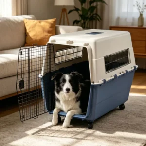 Easy Moving Classic Dog Cat Pet Carrier Snap Button Plastic Airline Transport Box Featuring Silent Wheels Ventilated Breathable