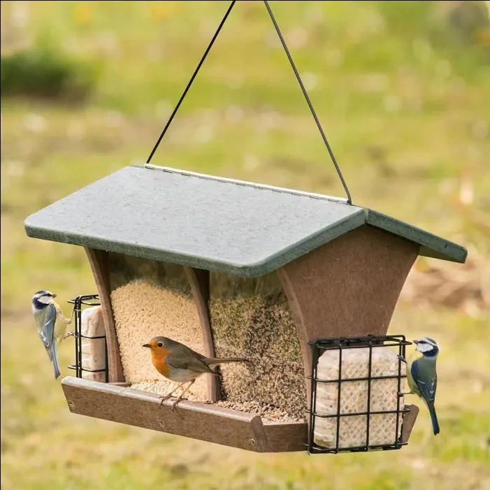 Easy to Fill and Clean Wooden Outdoor Hanging Chalet Wild Bird Feeders for Garden