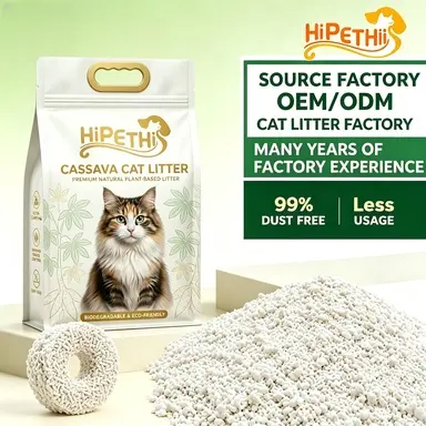 Eco Flushable Cassava Cat Litter 99% Ultra Low Dust Fast Instant Clumping Plant Cat Sand Custom Logo Packaging
