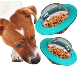 Eco Friendly Automatic Interactive Leaking Puzzle Dog Feeder Cute UFO Pattern Waterproof Plastic Food Bowl Indoor