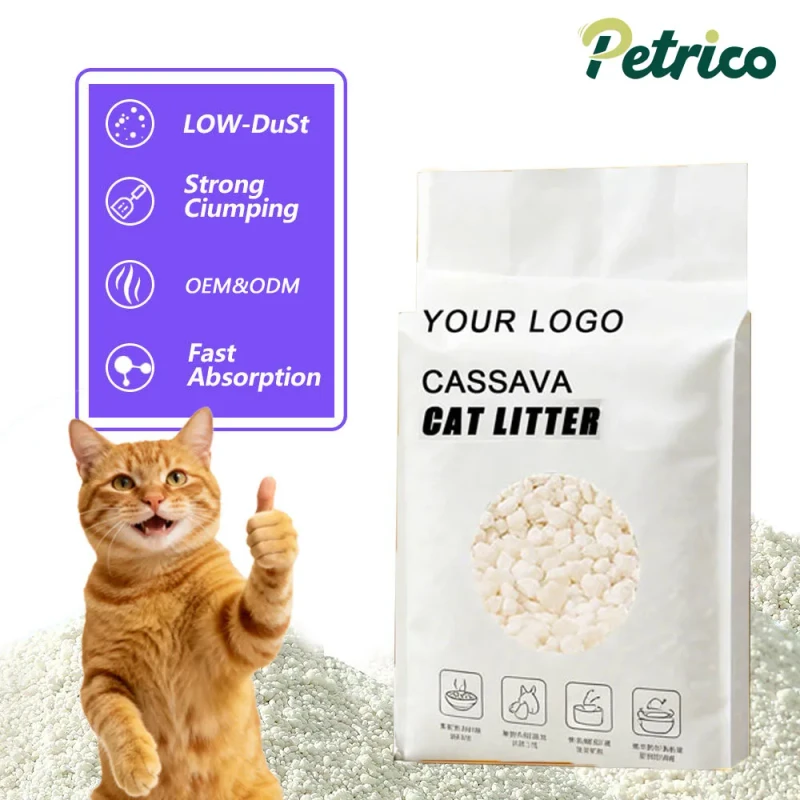 Eco-Friendly Biodegradable Cassava Plant Based Cat Litter with Quick Clumping Dust-Free Odor Control 4kg Pack