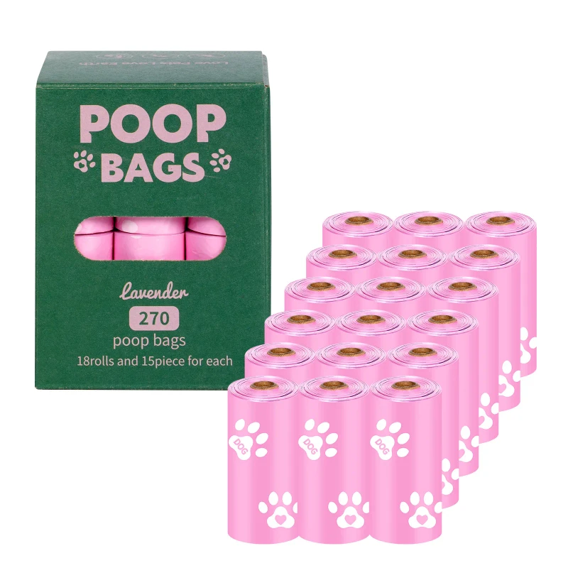 Eco Friendly Biodegradable Pink Disposable Compostable Dog Waste Poop Bag Dispenser Custom Printed Pick up Bags