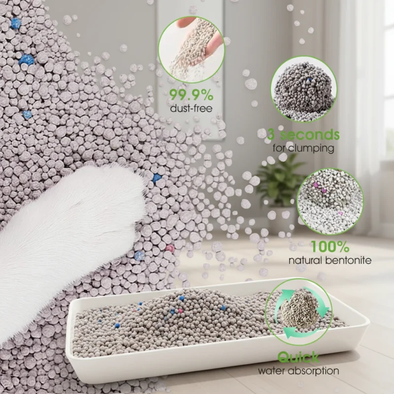 Eco-Friendly Biodegradable Spherical Bentonite Cat Litter with Clumping and Low Dust Features