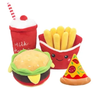 Eco Friendly Cartoon Durable Interactive Food Shaped Plush Squeaky Chew Dog Toy