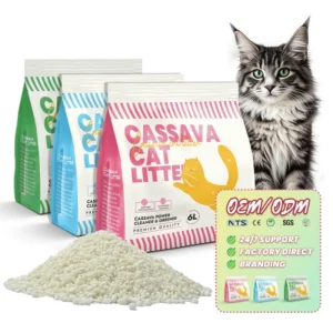 Eco Friendly Cassava Cat Litter Flushable Tofu Cat Litter Dust Free Strong Clumping Cat Litter OEM Private Label Bulk Supply