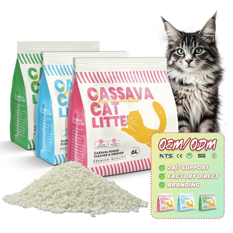 Eco Friendly Cassava Cat Litter Flushable Tofu Cat Litter Dust Free Strong Clumping Cat Litter OEM Private Label Bulk Supply