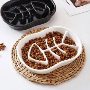 Eco-Friendly Ceramic Pet Dog Slow Food Water Bowl Feeder with Multi-Groove Design