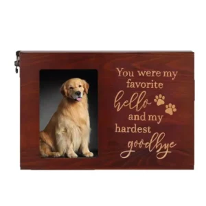 Eco Friendly Classical Handmade Wood Rectangle Pet Cremation Urn for Cats Dogs with Keepsake Photo Frame and Ashes Storage