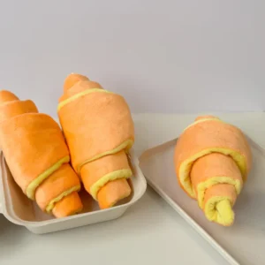 Eco Friendly Croissant Plush Dog Toy Cute Sound Making Hidden Food Slow Feeder Squeaky