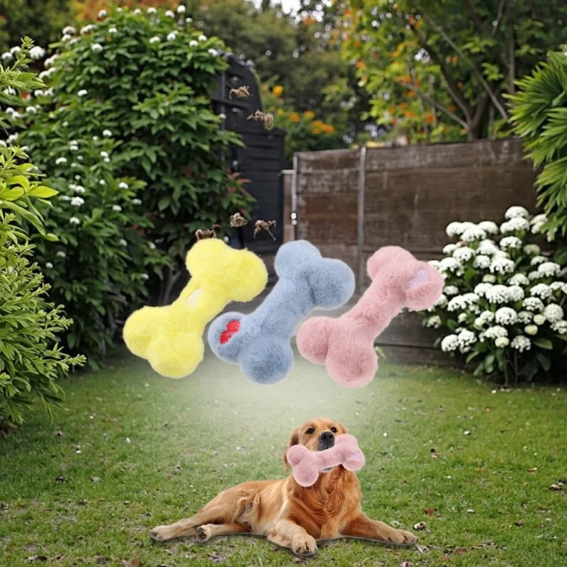 Eco-Friendly Cute Cartoon Dog and Cat Pet Plush Toy with Squeaky Feature Modern Bone Accompanying Chewing Toys for Daily Use