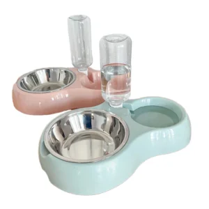 Eco Friendly Double Dog Feeder Bowl with Detachable Stainless Steel Slow Feeder Non Slip Bottom Solid Pattern Waterproof IPX5