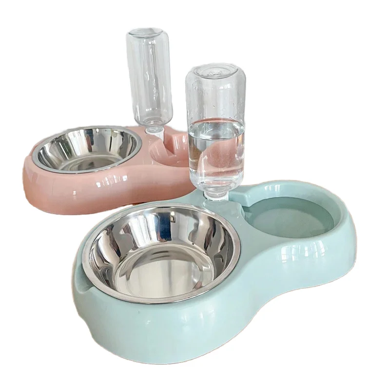 Eco Friendly Double Dog Feeder Bowl with Detachable Stainless Steel Slow Feeder Non Slip Bottom Solid Pattern Waterproof IPX5
