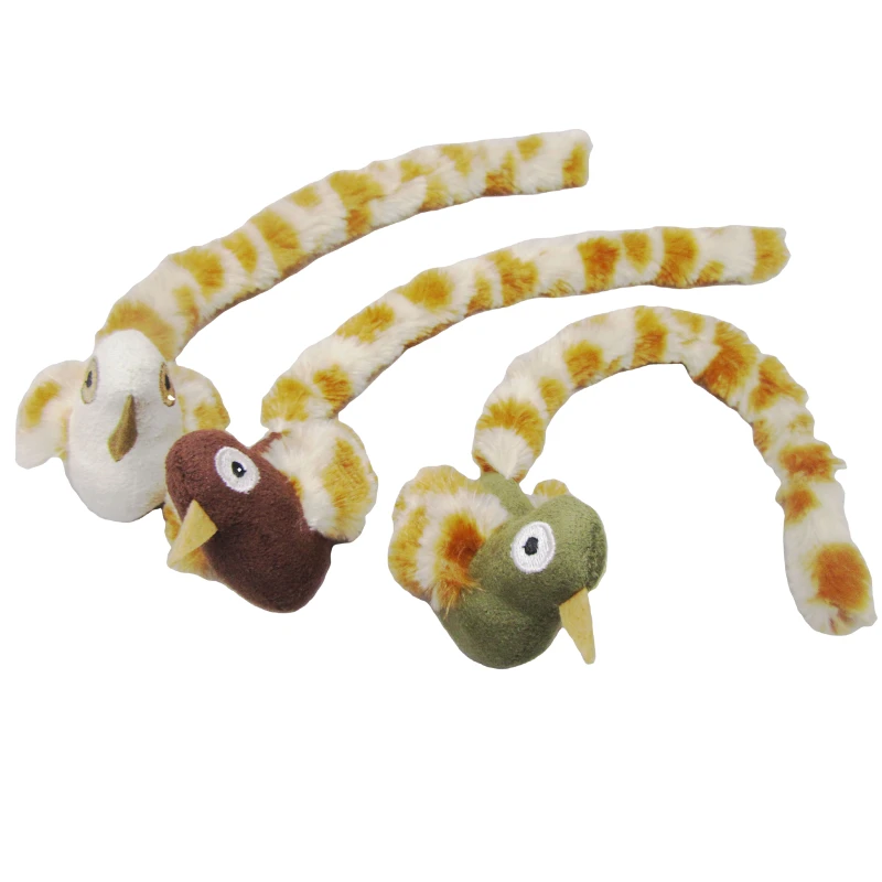 Eco Friendly Durable Cat Toy Novelty Bird Shaped Plush with Long Tail Indoor Pet Chew Toy