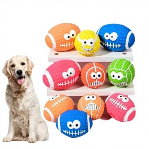 Eco Friendly Durable Smiling Face Ball Latex Chew Pet Squeak Toys Chicken Flavor Pet Playing Pet Chew Toys for Dogs Teeth Clean