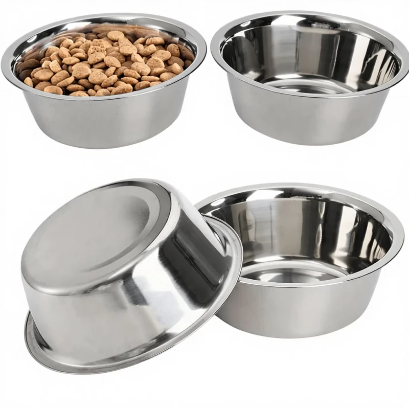 Eco Friendly Durable Stainless Steel Pet Feeder Bowl Dog & Cat Food & Water Bowl with Solid Pattern