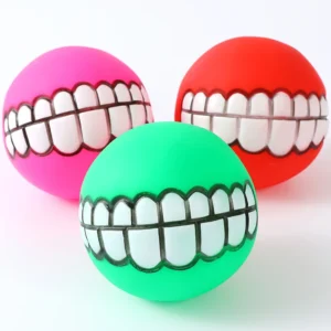 Eco Friendly Funny Pet Dogs Teeth Pattern Balls Chew Toys Durable Natural Rubber Training Toy