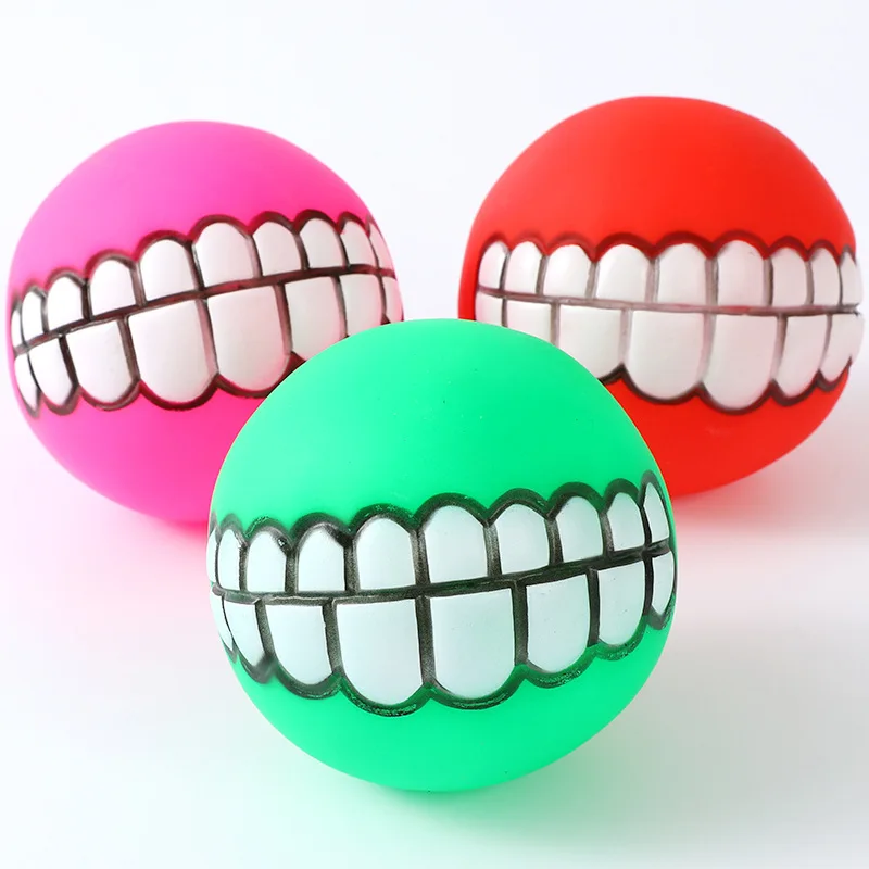 Eco Friendly Funny Pet Dogs Teeth Pattern Balls Chew Toys Durable Natural Rubber Training Toy