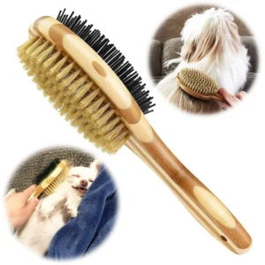 Eco Friendly Handle Two Sided Bamboo Wood Cat Dog Pet Massage Hair Grooming Brush Pet Cleaning Hair Remover
