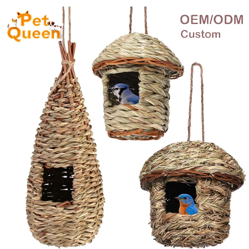 Eco Friendly Handwoven Solid Pattern Hibiscus Grass Tree Hole Pet House for Parrot Hatching & Breeding Feitu All Seasons