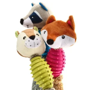 Eco Friendly Interactive Pet Squeaky Chew Toy, Durable Rubber Plush Animal Cartoon Design for Small Medium Dogs, Anxiety Relief