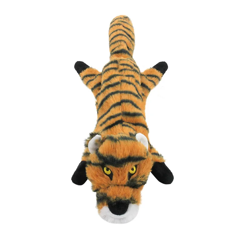 Eco Friendly Interactive Plush Pet Toy Squeak Feature Cow Tiger Dog Chew Toy for Cat Skin Shell Training