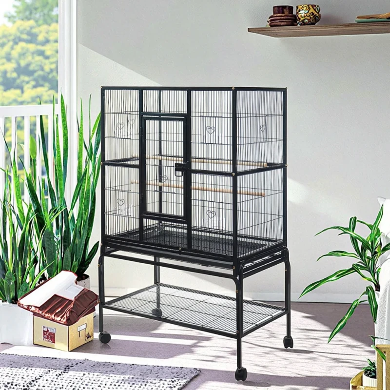 Eco Friendly Iron Bird Breeding Cage with Plastic Tray Animal Pattern Extra Large Pet House Flight Cage Box