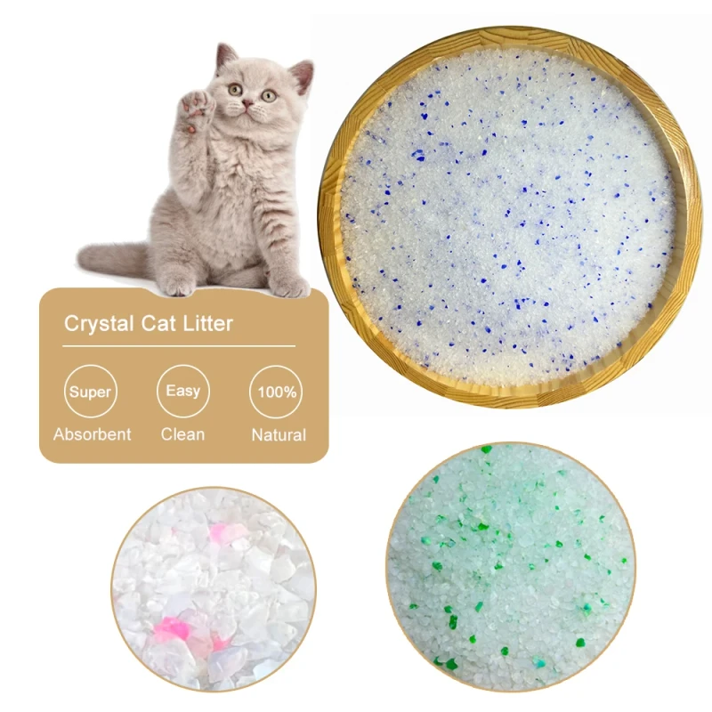 Eco Friendly Large Particles Cat Litter in Blue Pink Red Colors Silica Gel Low Dust with Crystal Finish