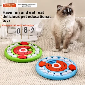 Eco Friendly Luxury Cartoon Plastic Turntable Slow Feeder Pet Training Toys Interactive Puzzle Cat Dog Treat Dispensing Toys