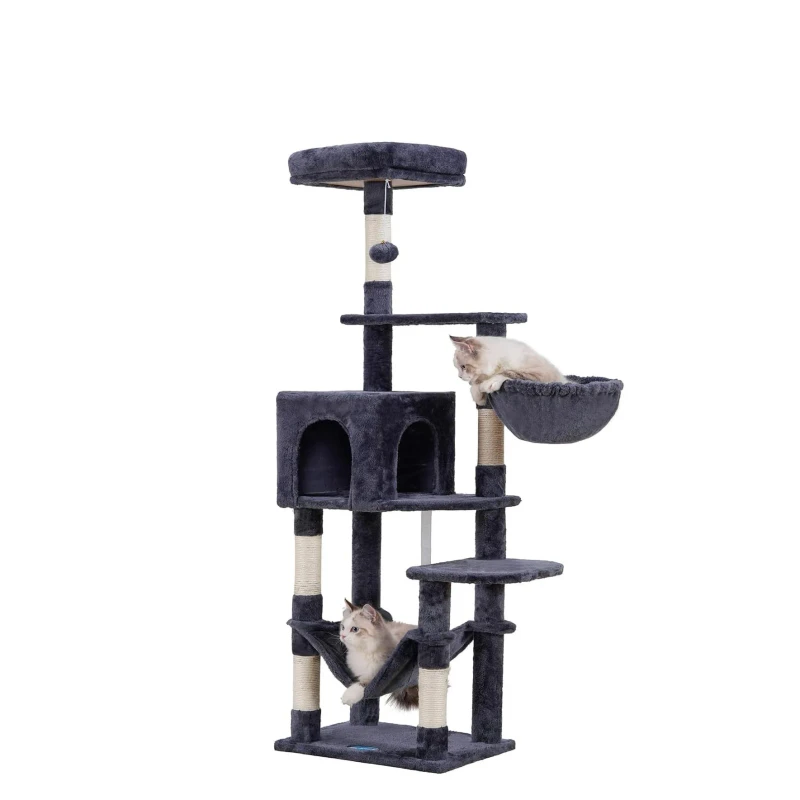 Eco Friendly Modern Luxurious Black Customized Plush Big Pet Condo Natural Sisal Wood Scratcher Furniture Cat Tree