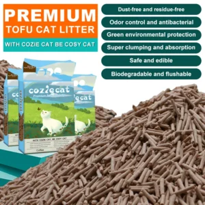 Eco-Friendly Natural Flushable Dust Free Coffee Scented Tofu Cat Litter 2mm 100% Pure Tofu Cat Litter 8L