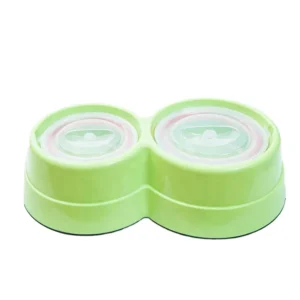 Eco Friendly Non slip Solid Plastic Double Bowl with Cover Modern Design for Outdoor Use Dog Feeder Bowl