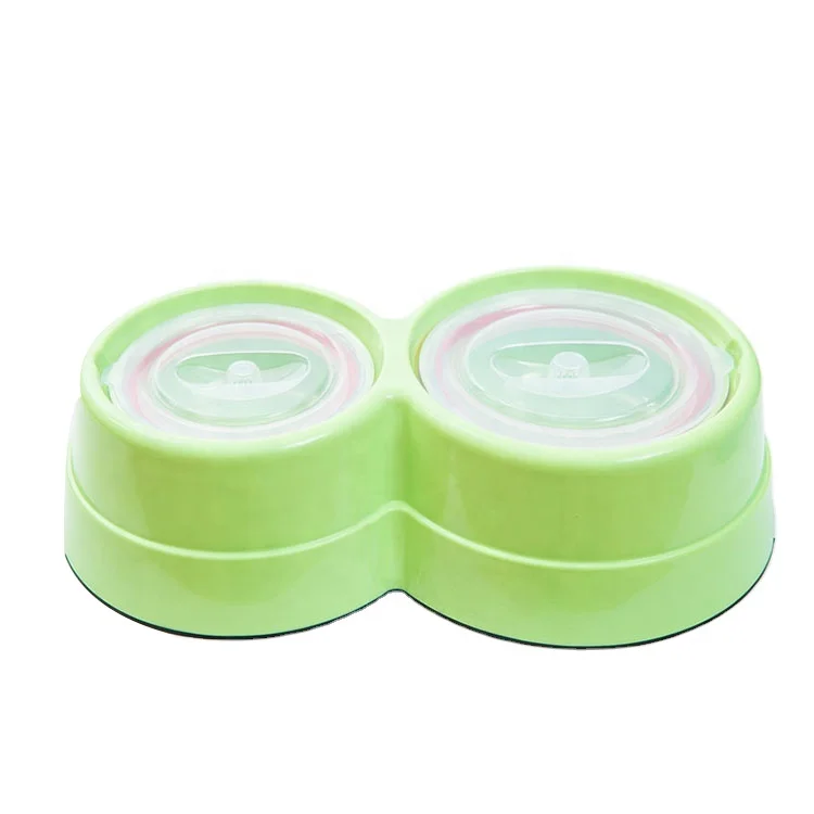 Eco Friendly Non slip Solid Plastic Double Bowl with Cover Modern Design for Outdoor Use Dog Feeder Bowl