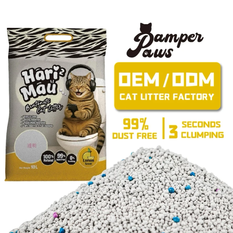 Eco Friendly Odor Control Dust Free Fast Clumping Highly Absorbent Bentonite Cat Litter 1 4mm Customizable Weight