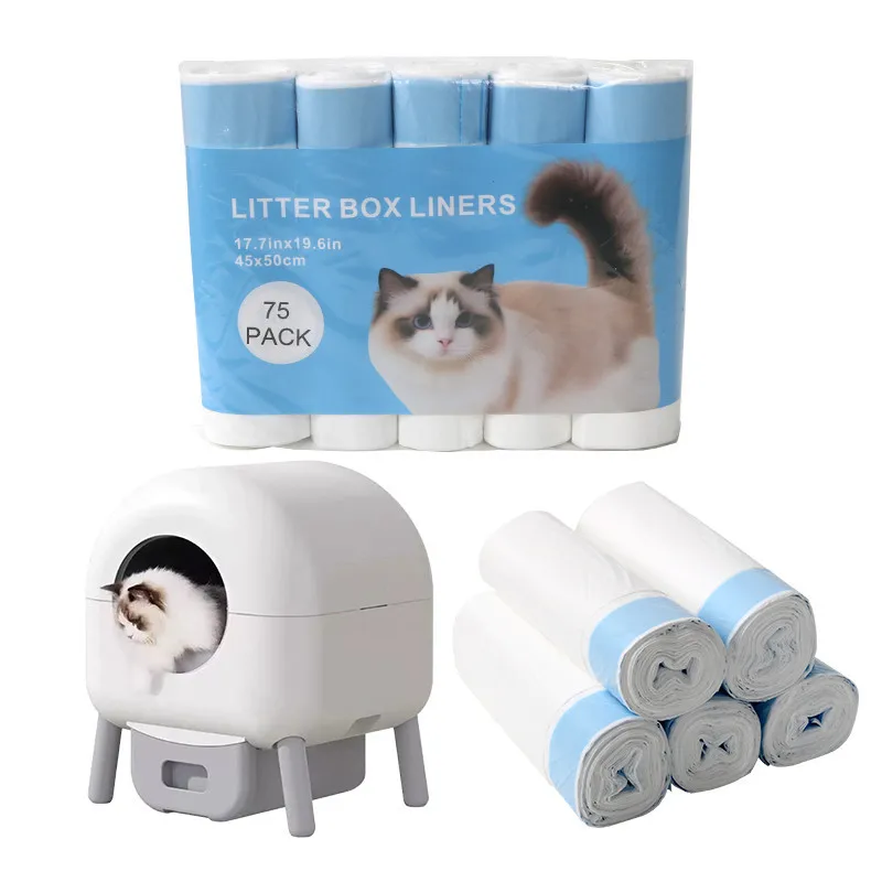 Eco Friendly PE Drawstring Cat Litter Box Liners Biodegradable Waterproof 10L Strong Odor Control