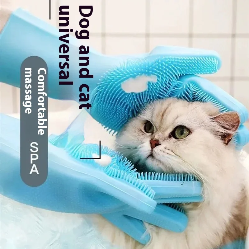 Eco-Friendly Pet Grooming Gloves Dog Bath Brush Cat Cleaning Silicon Fiber Brush Stocked Rubber Plastic Hair