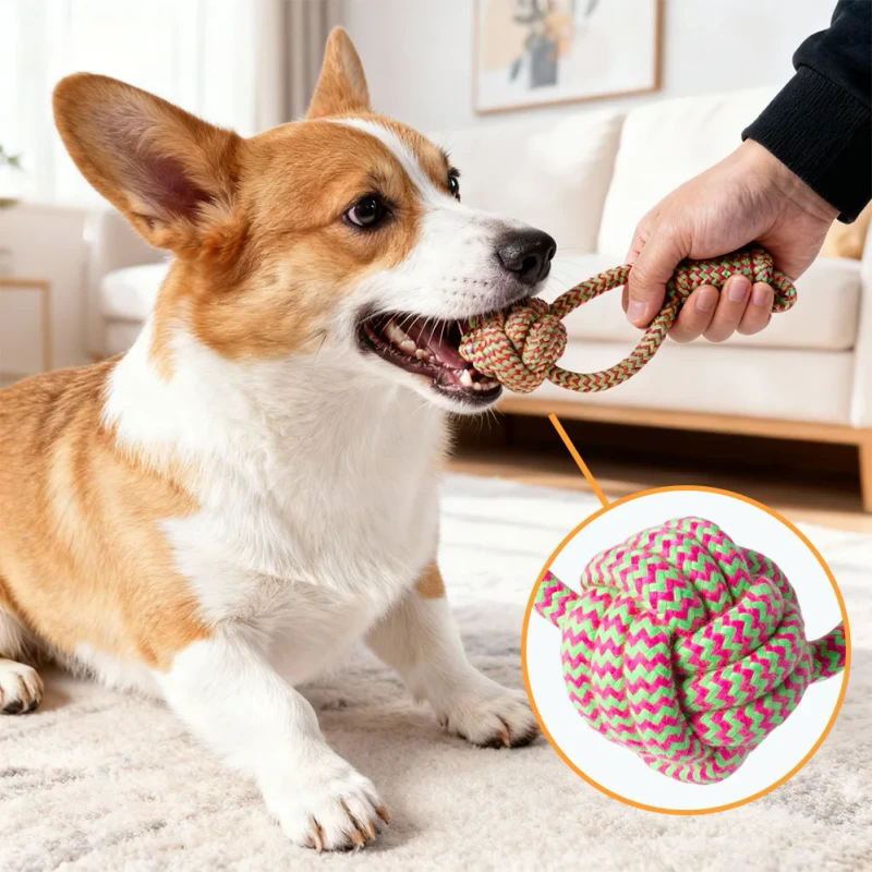 Eco-Friendly Pet Supplies Interactive Handmade Cotton Bite Resistant Design Cleans Teeth While Playing Prevents Destructive Chew
