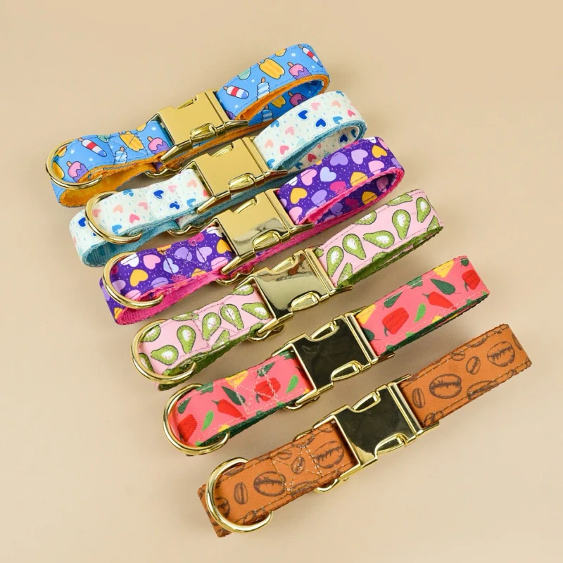 Eco-Friendly Polyester Nylon Cute Ins Style Pet Collar Double-Sided Printing Zinc Alloy Hardware 3 Sizes 6 Colors