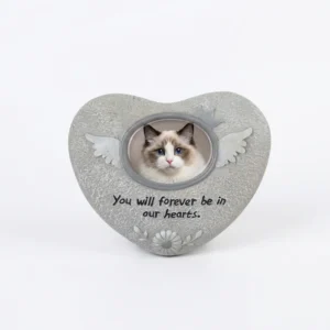 Eco Friendly Polyresin Heart Shaped Pet Memorial Tombstone Cat Dog Small Animals Photo Frame Minimalist Design Memorial Supplies