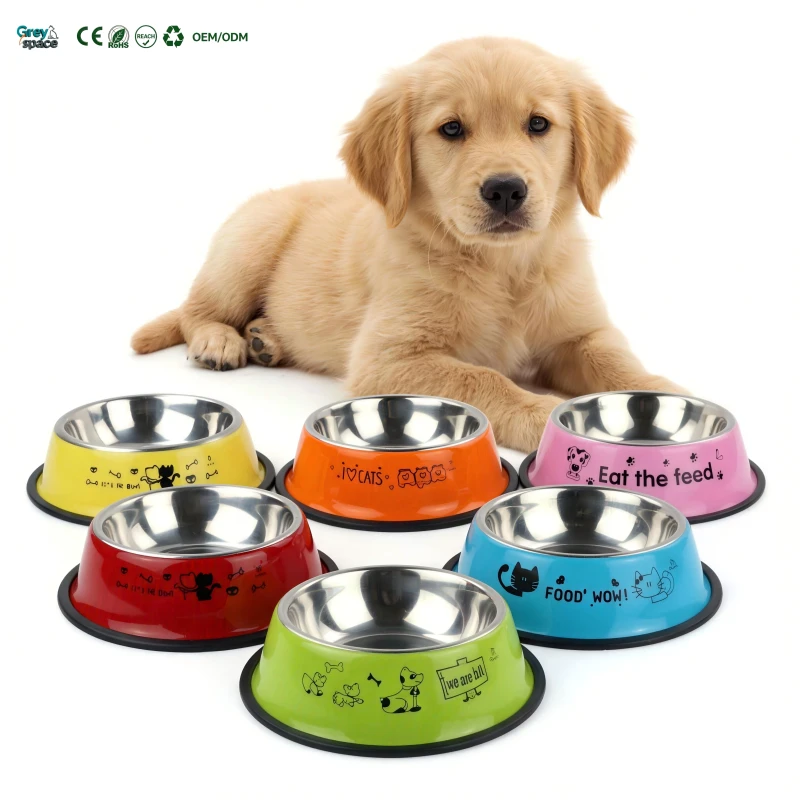 Eco Friendly Portable Stainless Steel Pet Feeder Customized Non Slip Base Dog & Cat Water Bowl Stylish Rice Bowl