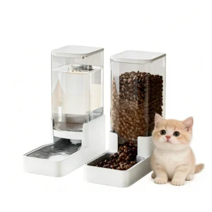 Eco Friendly Removable Washable Solid Color Transparent PP PET Material Pet Feeder and Water Dispenser with Stainless Steel Bowl