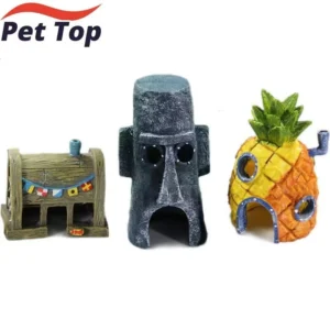 Eco Friendly Resin Cartoon House Aquarium Decoration Non Toxic Fish Tank Landscape Ornament for Small Betta Shrimp Hideout