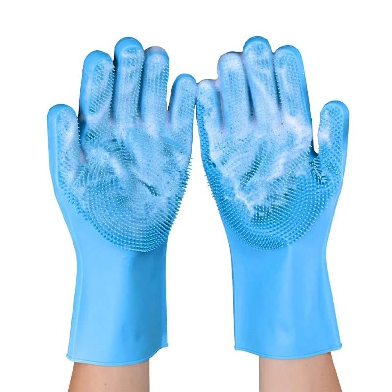 Eco Friendly Reusable Waterproof Multifunction Kitchen Cleaning Gloves Silicone Sponge Dishwashing Pet Bathing Dog Cat Care