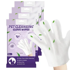 Eco Friendly Rinse Free Dogs and Cats Pet Cleaning Wet Wipes Gloves With Drop Plastic